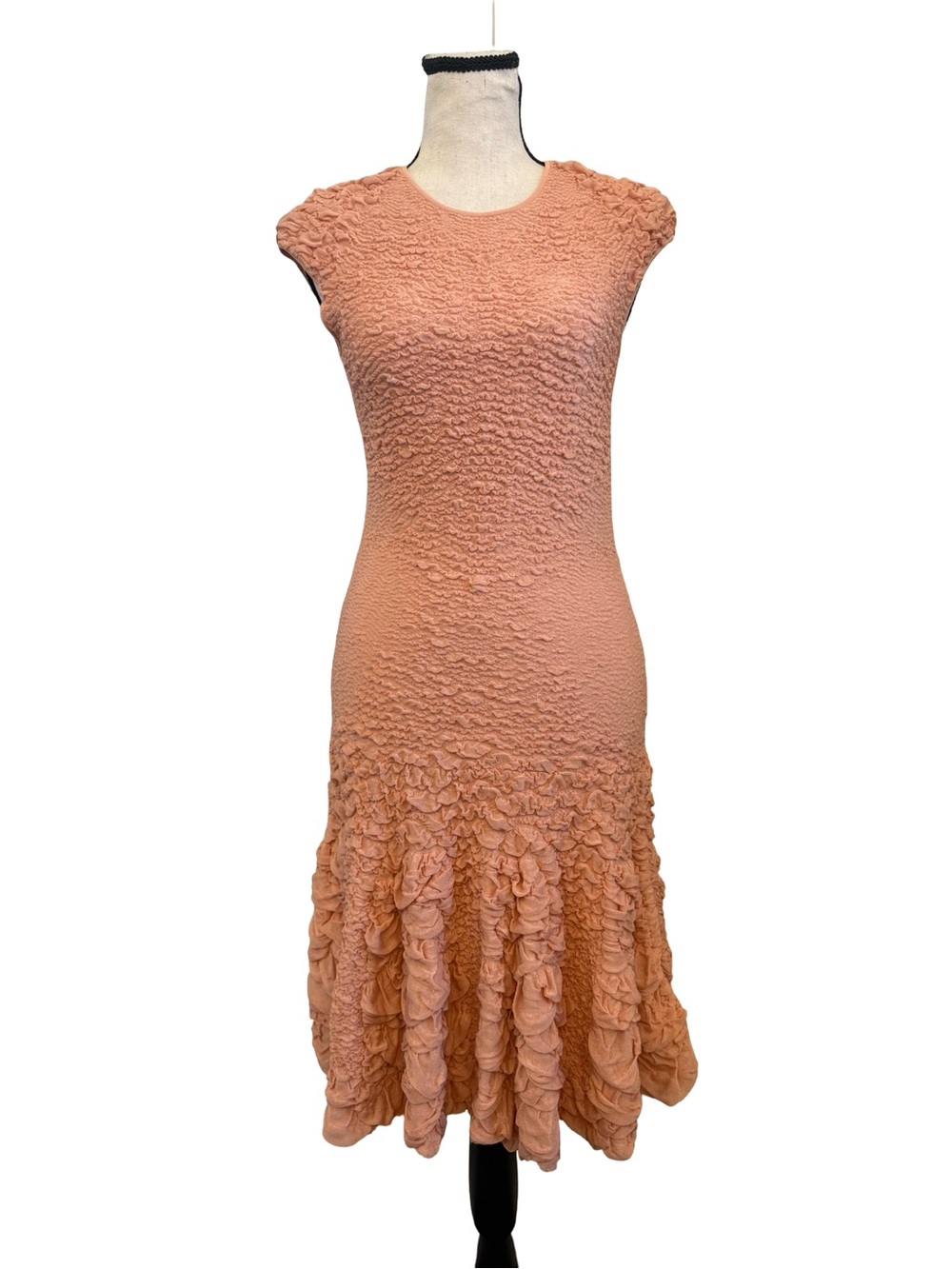 Alexander McQueen Peach Textured Ruffle Hem Dress Made In Italy Size M